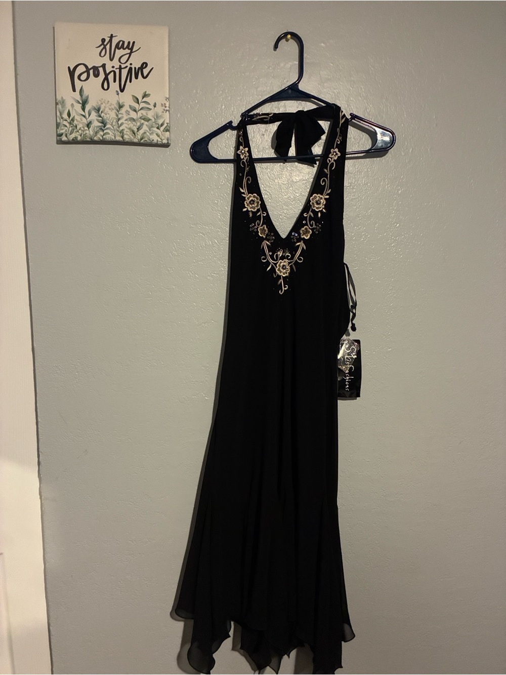 S.L. Fashions Black Sleeveless V-Neck Embroidered Beaded Long Dress Size 10